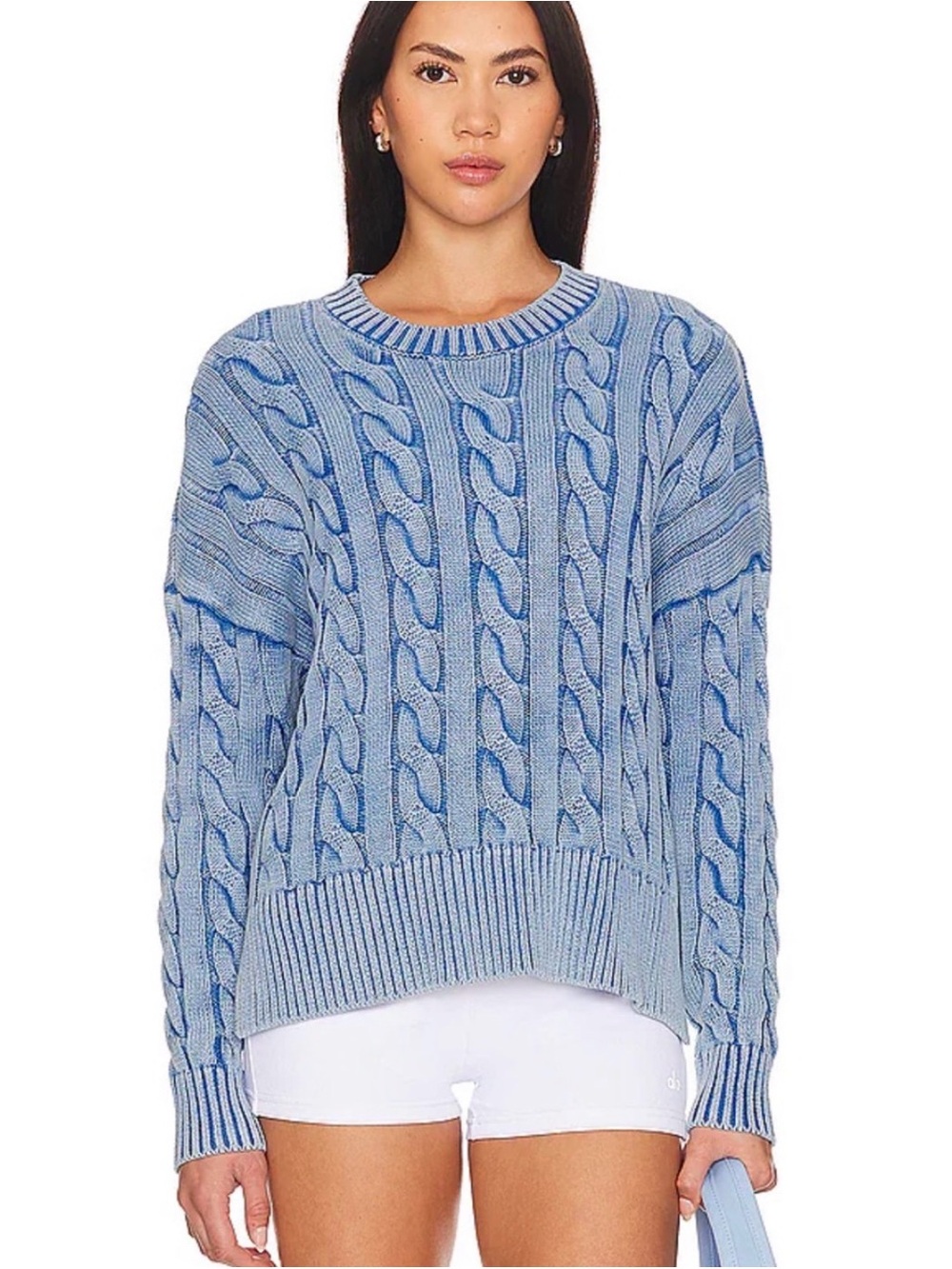 NWOT Beach Riot Washed Blue Cable Knit Sweater